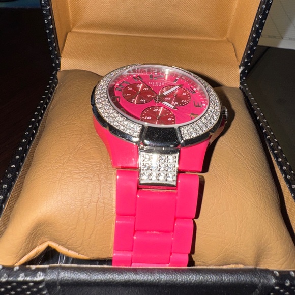 GUESS Vibrant Pink Watch with Crystal Details - Picture 4 of 8